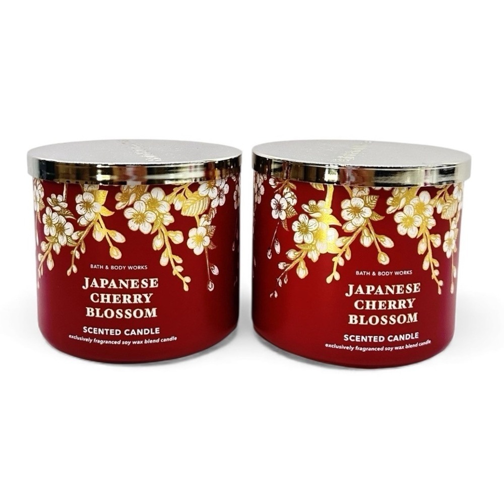 2 Bath & Body Works Large JAPANESE CHERRY BLOSSOM 3‎ Wick Candles 14.5oz